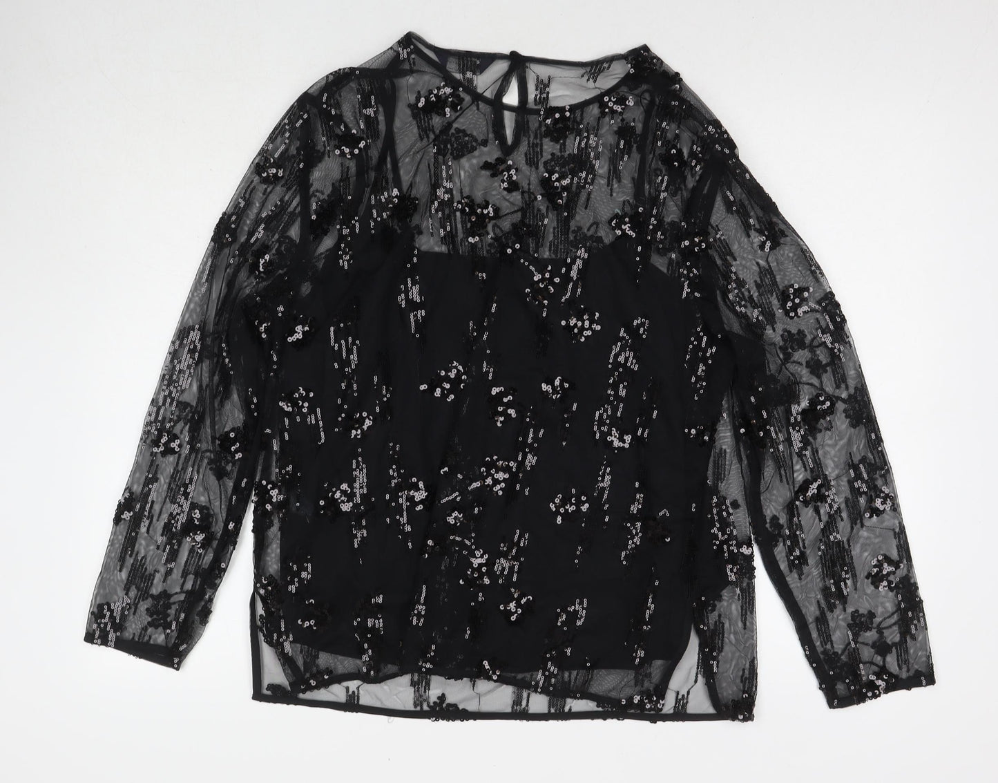 Marks and Spencer Womens Black Polyester Basic Blouse Size 18 Round Neck - Sequin Detail