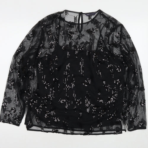 Marks and Spencer Womens Black Polyester Basic Blouse Size 18 Round Neck - Sequin Detail