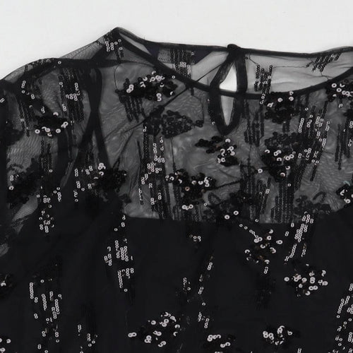 Marks and Spencer Womens Black Polyester Basic Blouse Size 18 Round Neck - Sequin Detail
