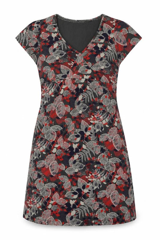 Front view of Debenhams women’s multicoloured floral cotton a-line, size UK 14, v-neck pullover