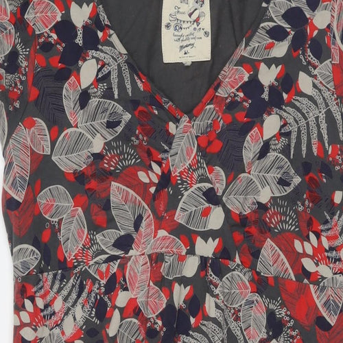Debenhams Womens Multicoloured Floral Cotton A-Line Size 14 V-Neck Pullover