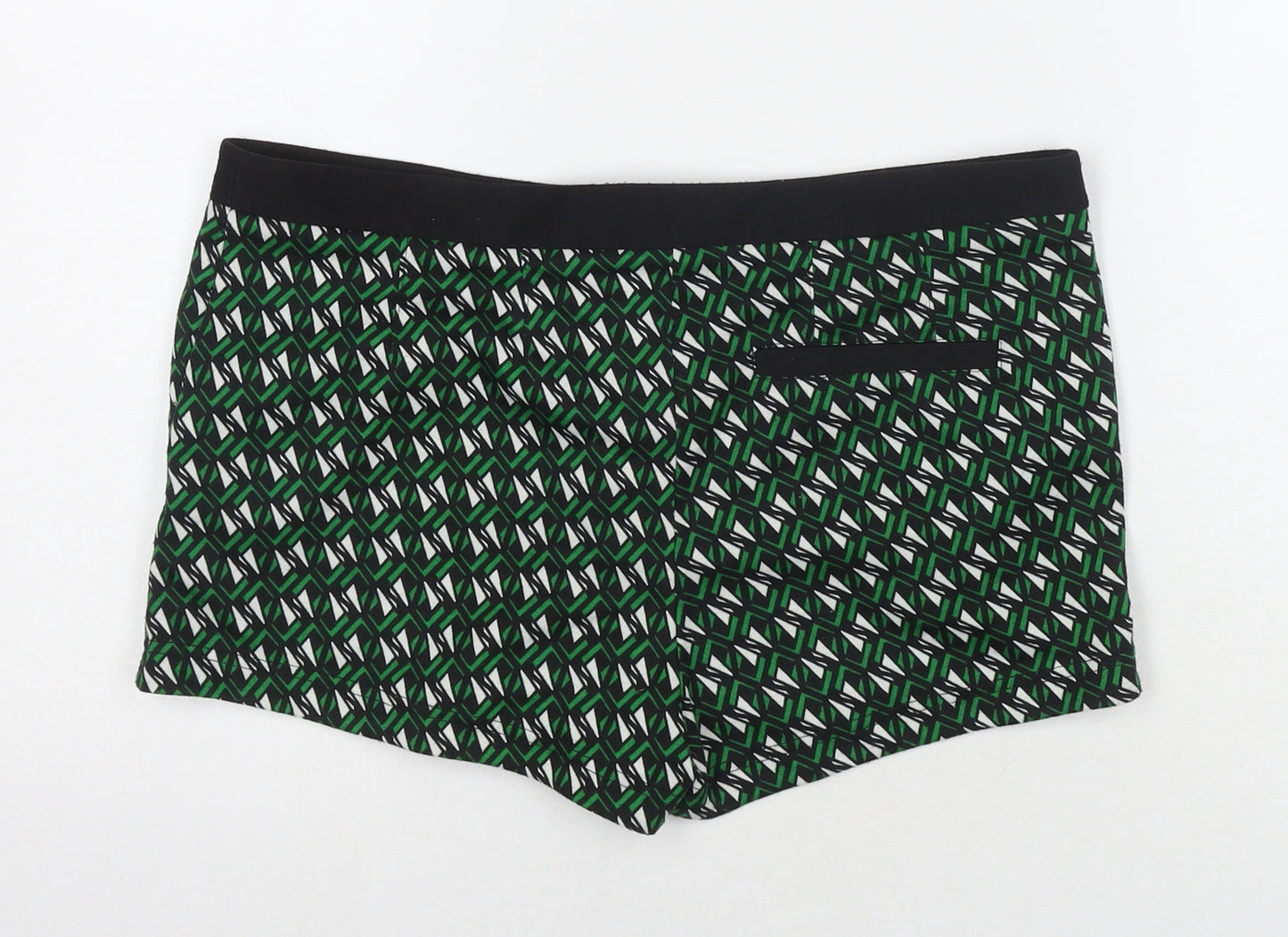 River Island Womens Green Geometric Polyester Hot Pants Shorts Size 12 L3 in Regular Zip