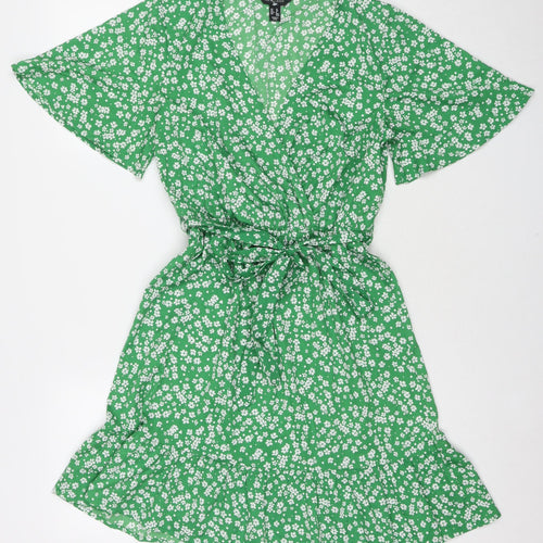 New Look Womens Green Floral Polyester Fit & Flare Size 10 V-Neck Pullover