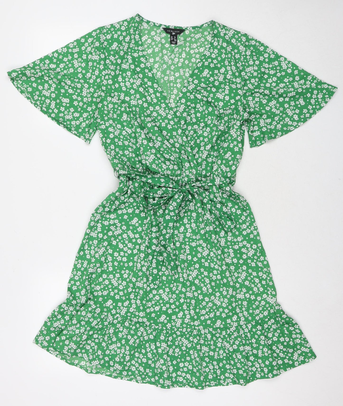 New Look Womens Green Floral Polyester Fit & Flare Size 10 V-Neck Pullover