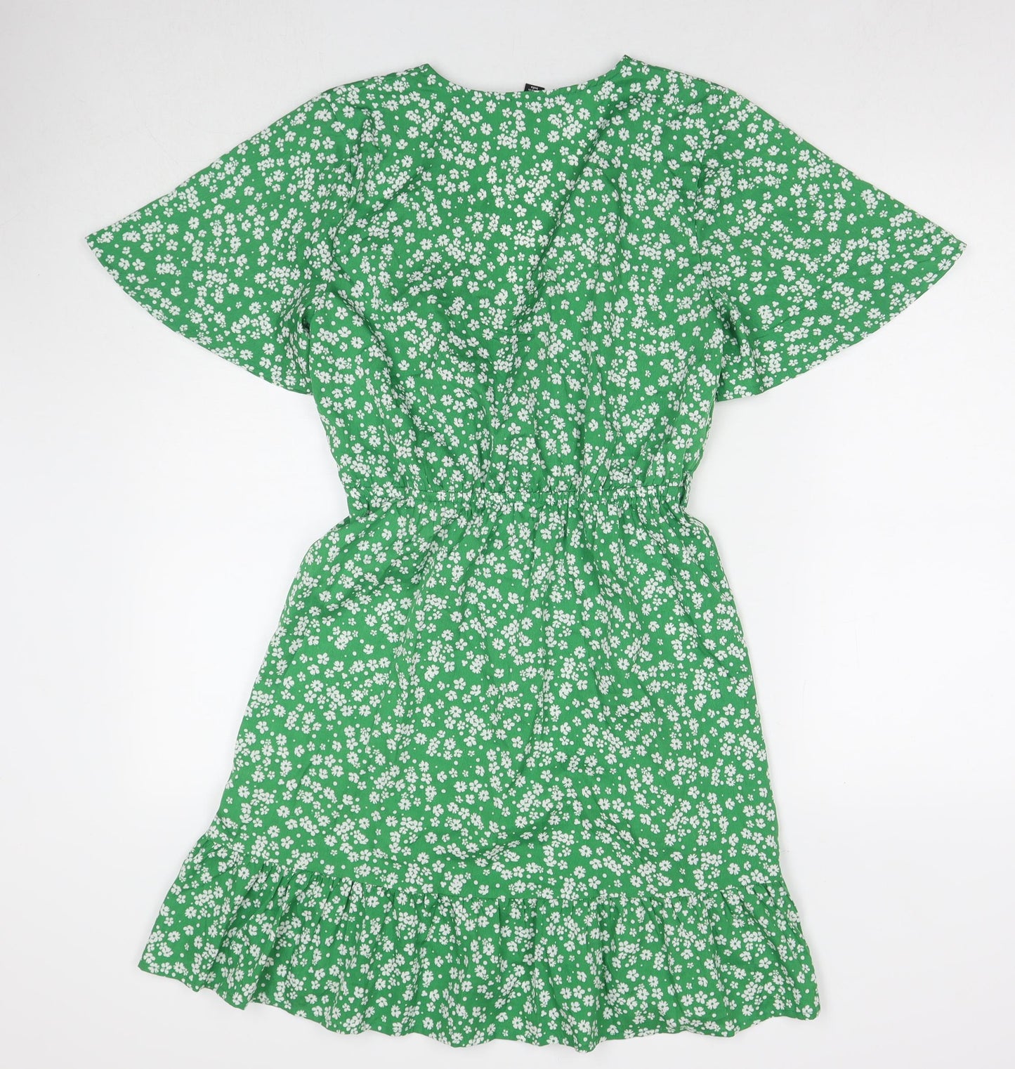 New Look Womens Green Floral Polyester Fit & Flare Size 10 V-Neck Pullover