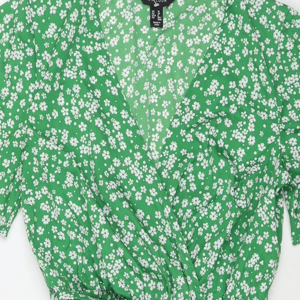 New Look Womens Green Floral Polyester Fit & Flare Size 10 V-Neck Pullover