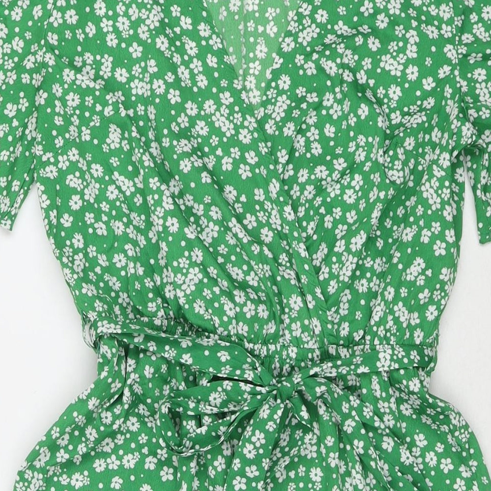 New Look Womens Green Floral Polyester Fit & Flare Size 10 V-Neck Pullover