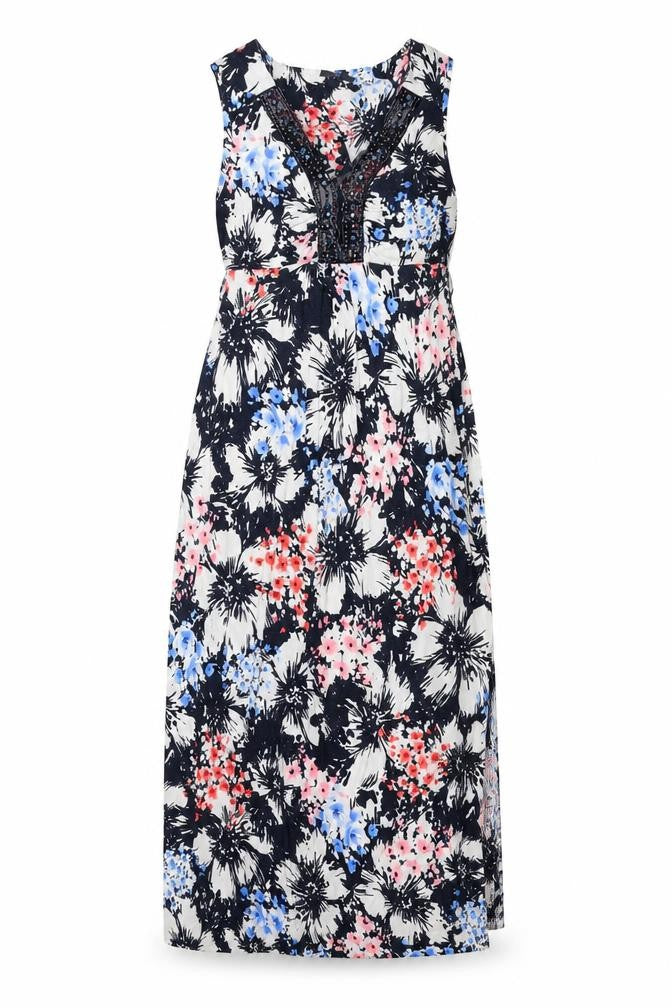 Debenhams Womens Multicoloured Floral Viscose Maxi Size 10 V-Neck Pullover - Beaded Detail