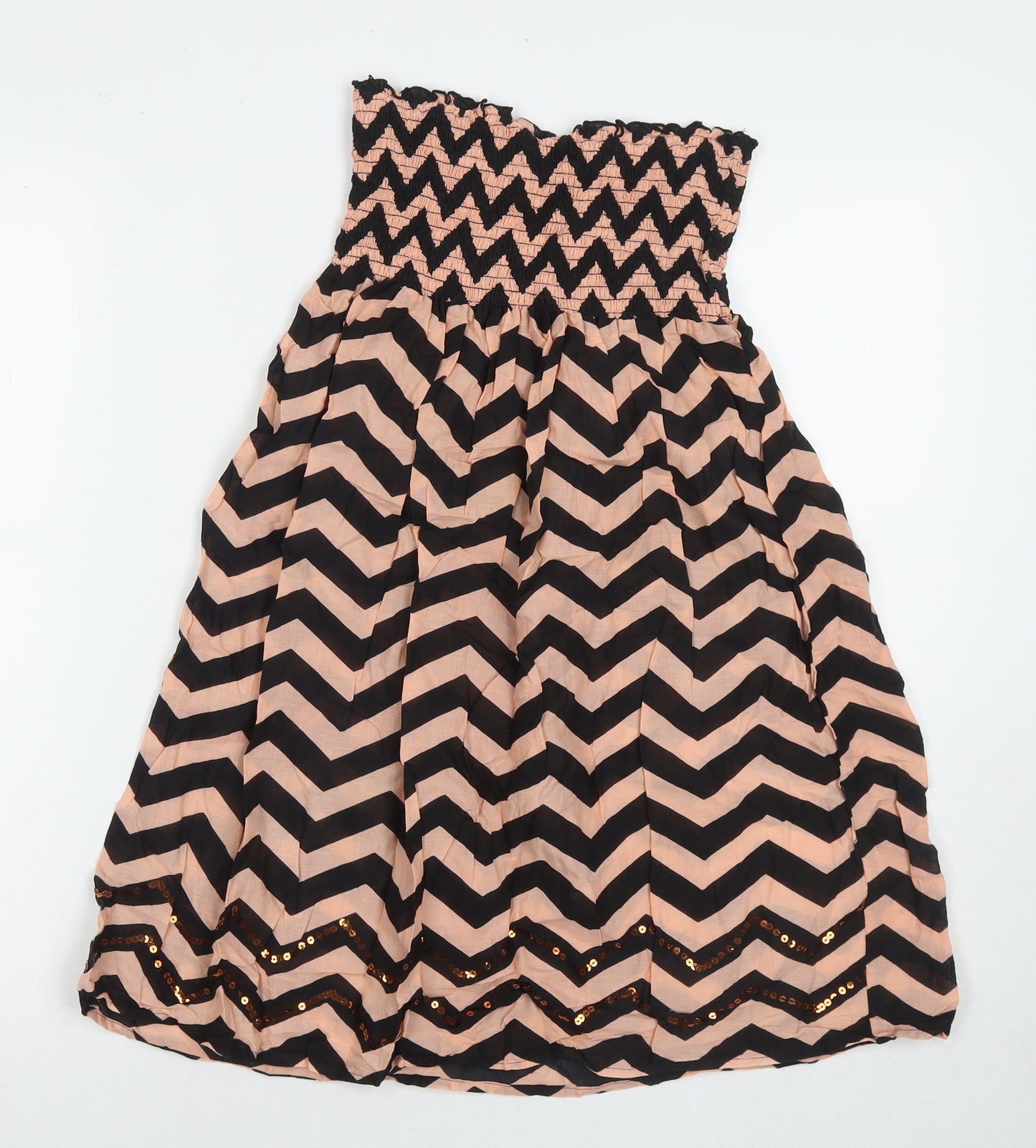 Ocean Club Womens Beige Striped Cotton Mini Size 12 Halter Pullover - Beach Cover-Up