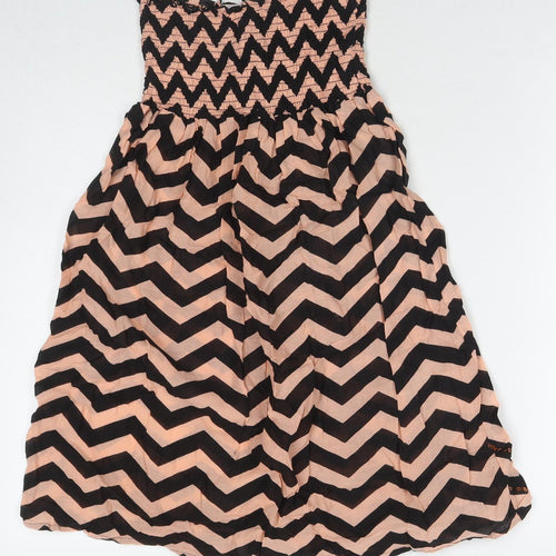 Ocean Club Womens Beige Striped Cotton Mini Size 12 Halter Pullover - Beach Cover-Up