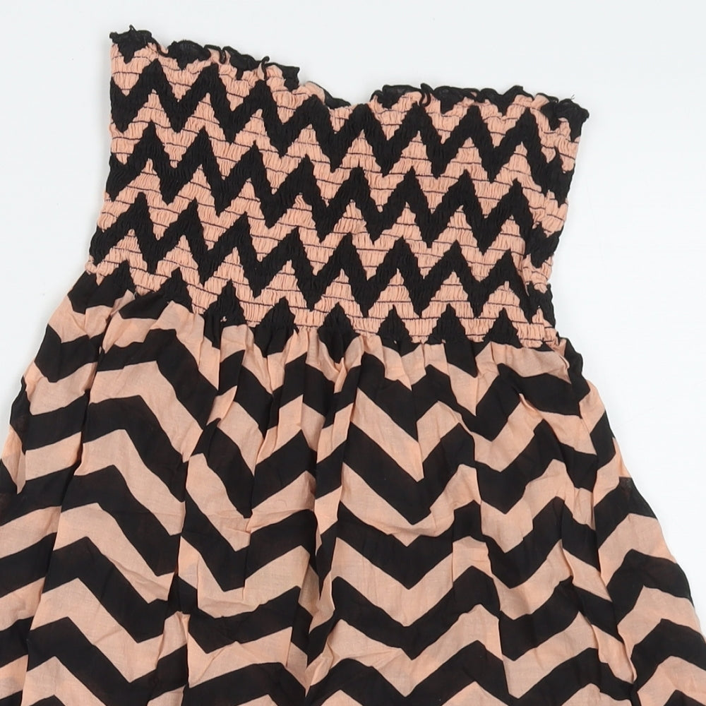 Ocean Club Womens Beige Striped Cotton Mini Size 12 Halter Pullover - Beach Cover-Up