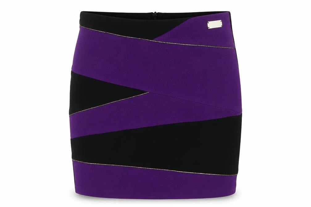 Front view of River Island women’s multicoloured geometric polyester a-line skirt, size UK 12, zip