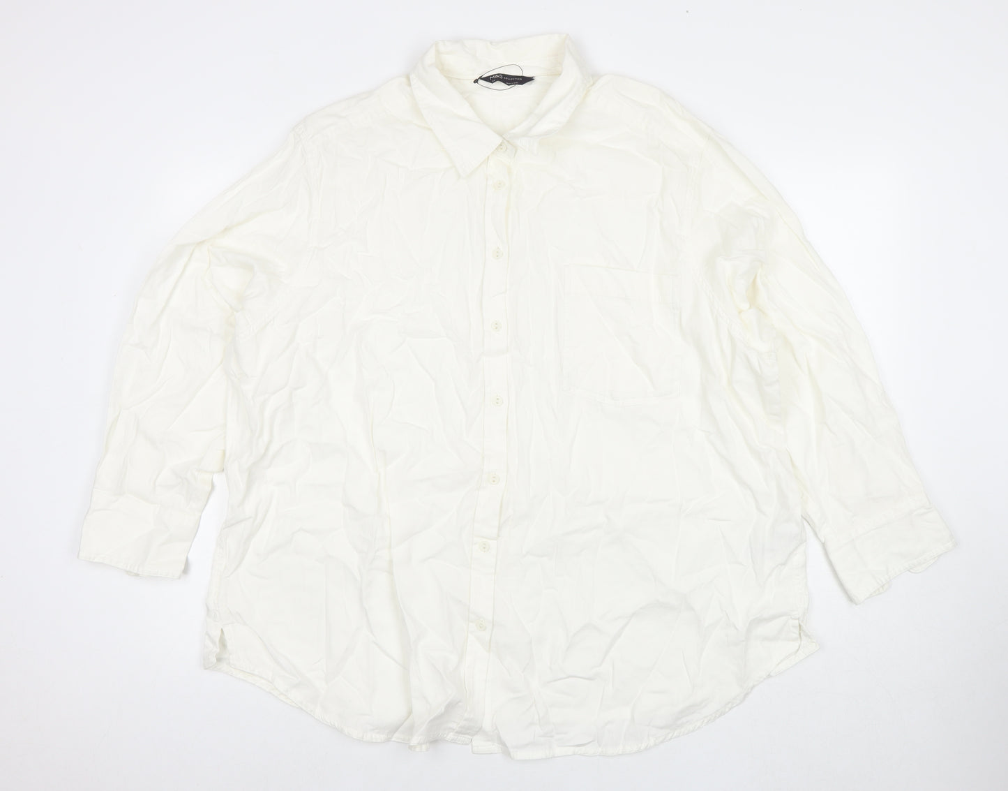 Marks and Spencer Womens White Cotton Basic Button-Up Size 24 Collared