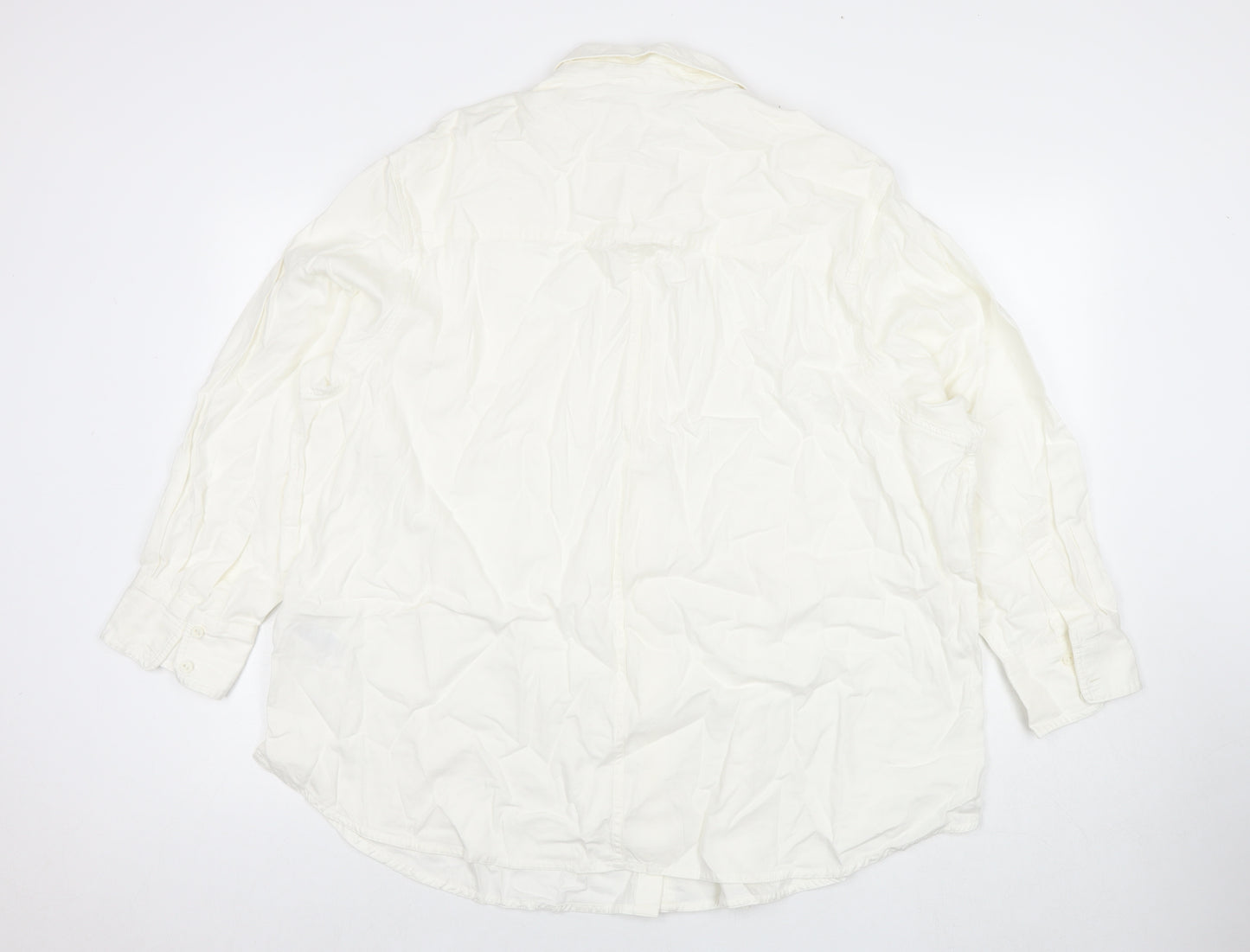 Marks and Spencer Womens White Cotton Basic Button-Up Size 24 Collared