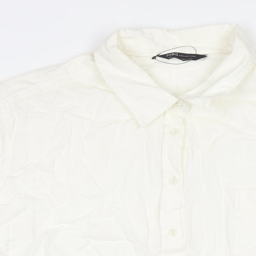 Marks and Spencer Womens White Cotton Basic Button-Up Size 24 Collared