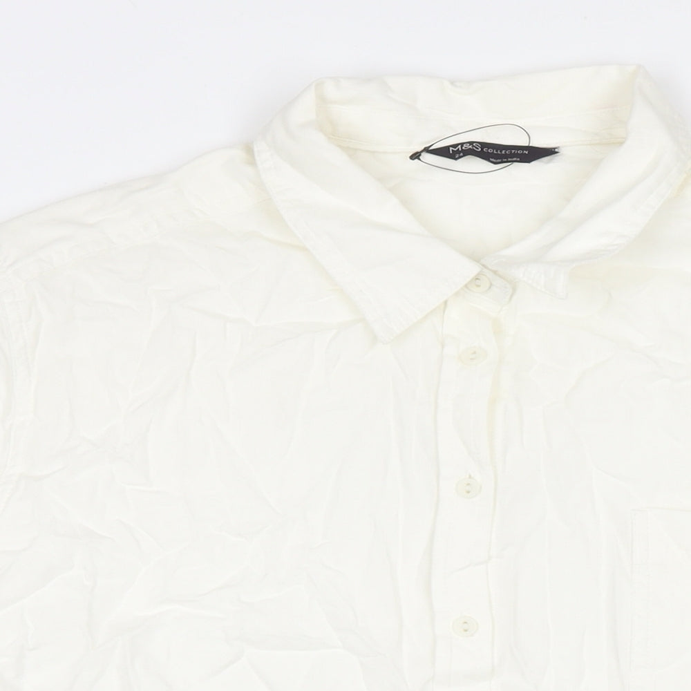 Marks and Spencer Womens White Cotton Basic Button-Up Size 24 Collared