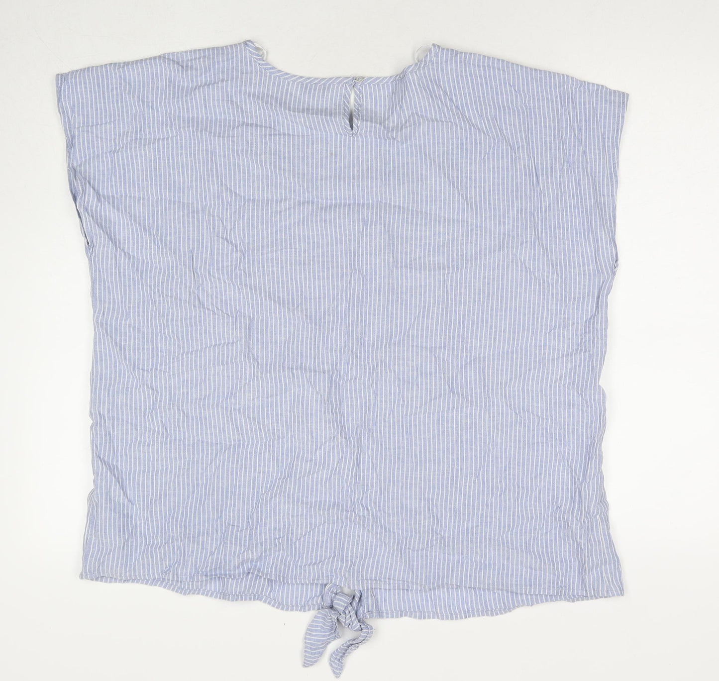 M&Co Womens Blue Striped Linen Basic Blouse Size 18 Round Neck