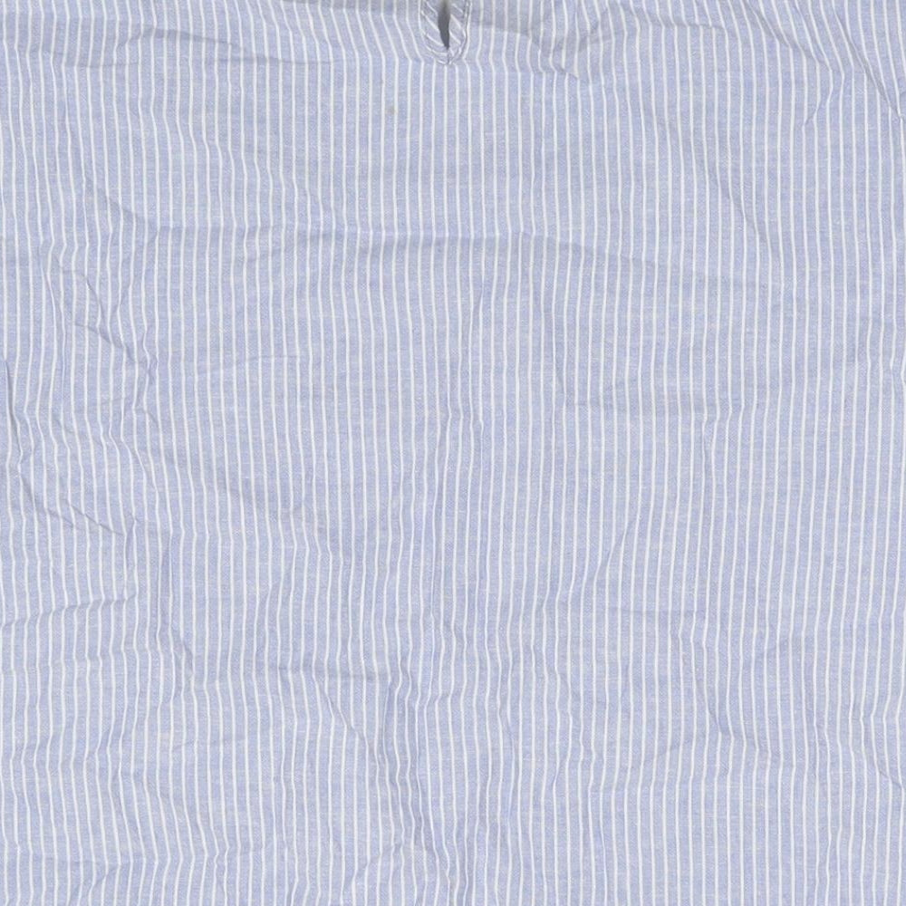 M&Co Womens Blue Striped Linen Basic Blouse Size 18 Round Neck