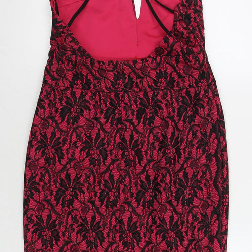 Rare London Womens Pink Floral Polyester Sheath Size 12 V-Neck Pullover