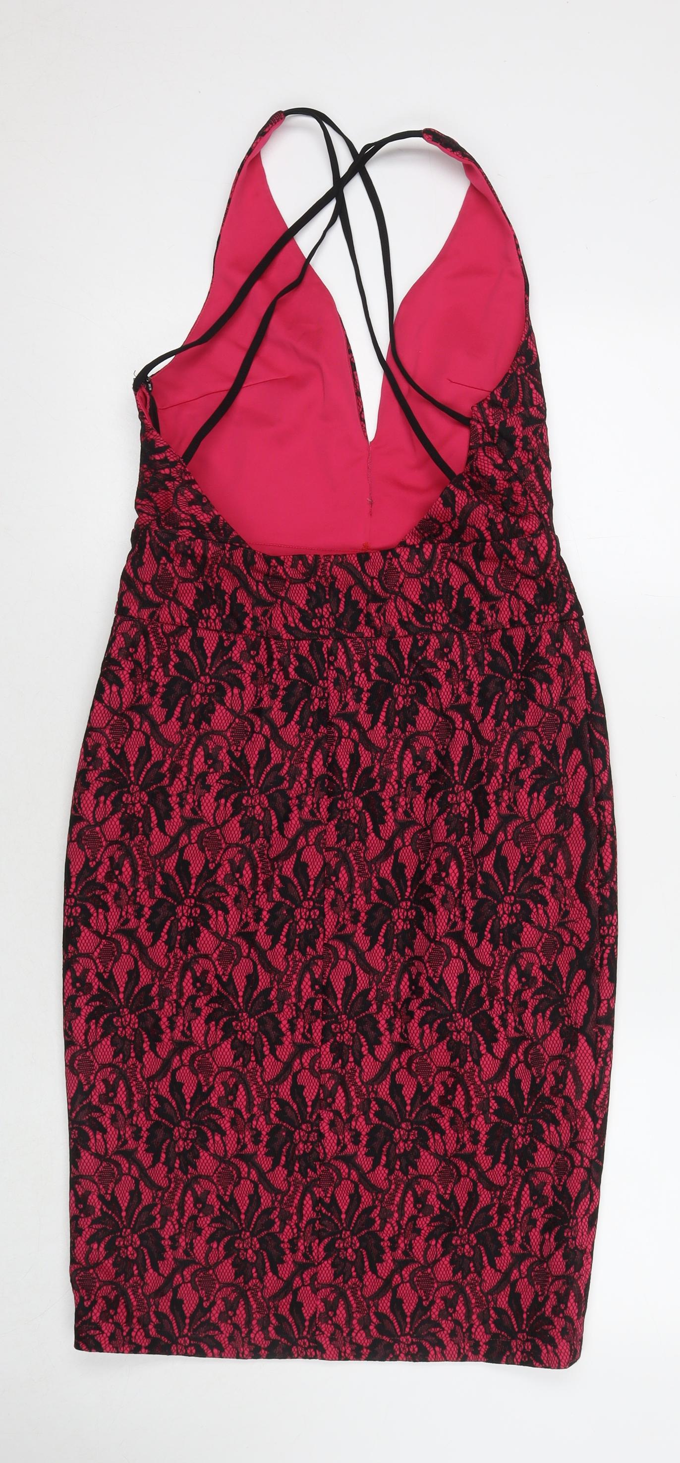 Rare London Womens Pink Floral Polyester Sheath Size 12 V-Neck Pullover