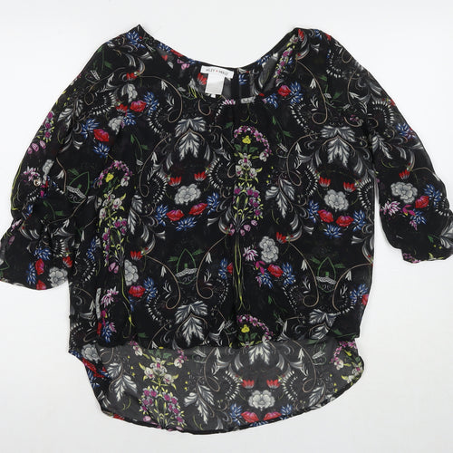 Miley&Molly Womens Black Floral Polyester Basic Blouse Size M Round Neck