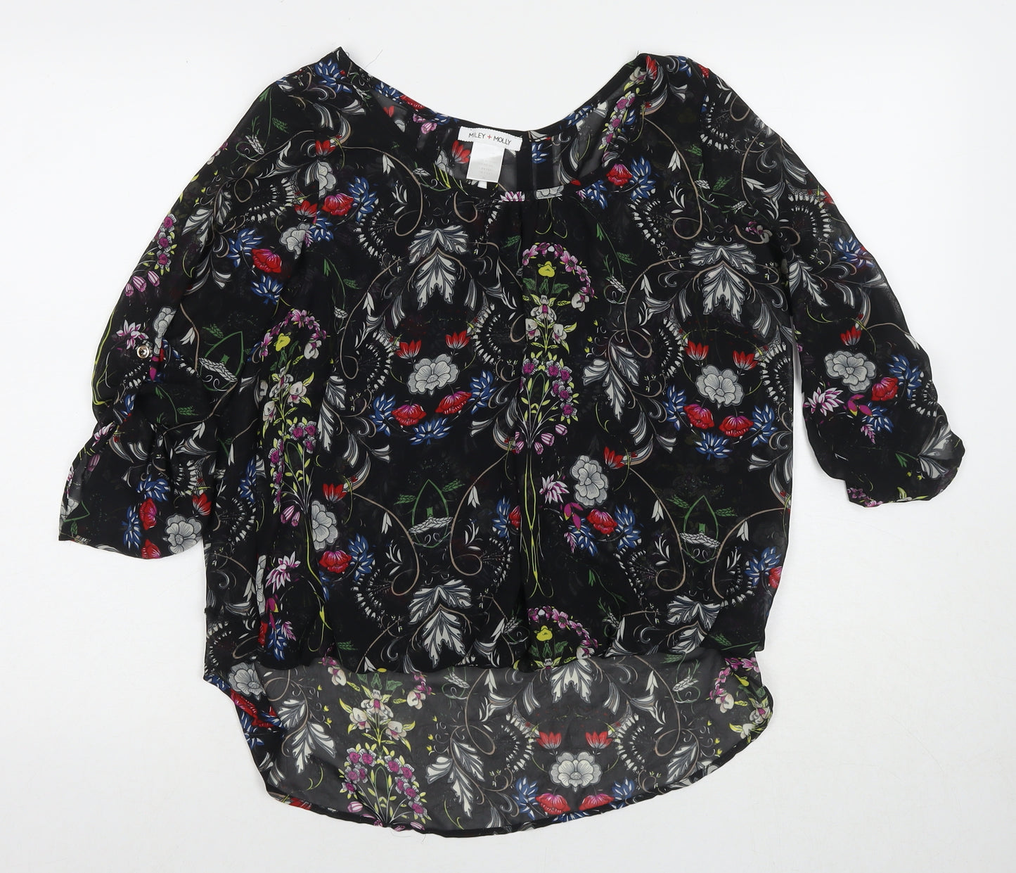 Miley&Molly Womens Black Floral Polyester Basic Blouse Size M Round Neck