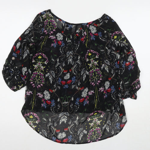 Miley&Molly Womens Black Floral Polyester Basic Blouse Size M Round Neck
