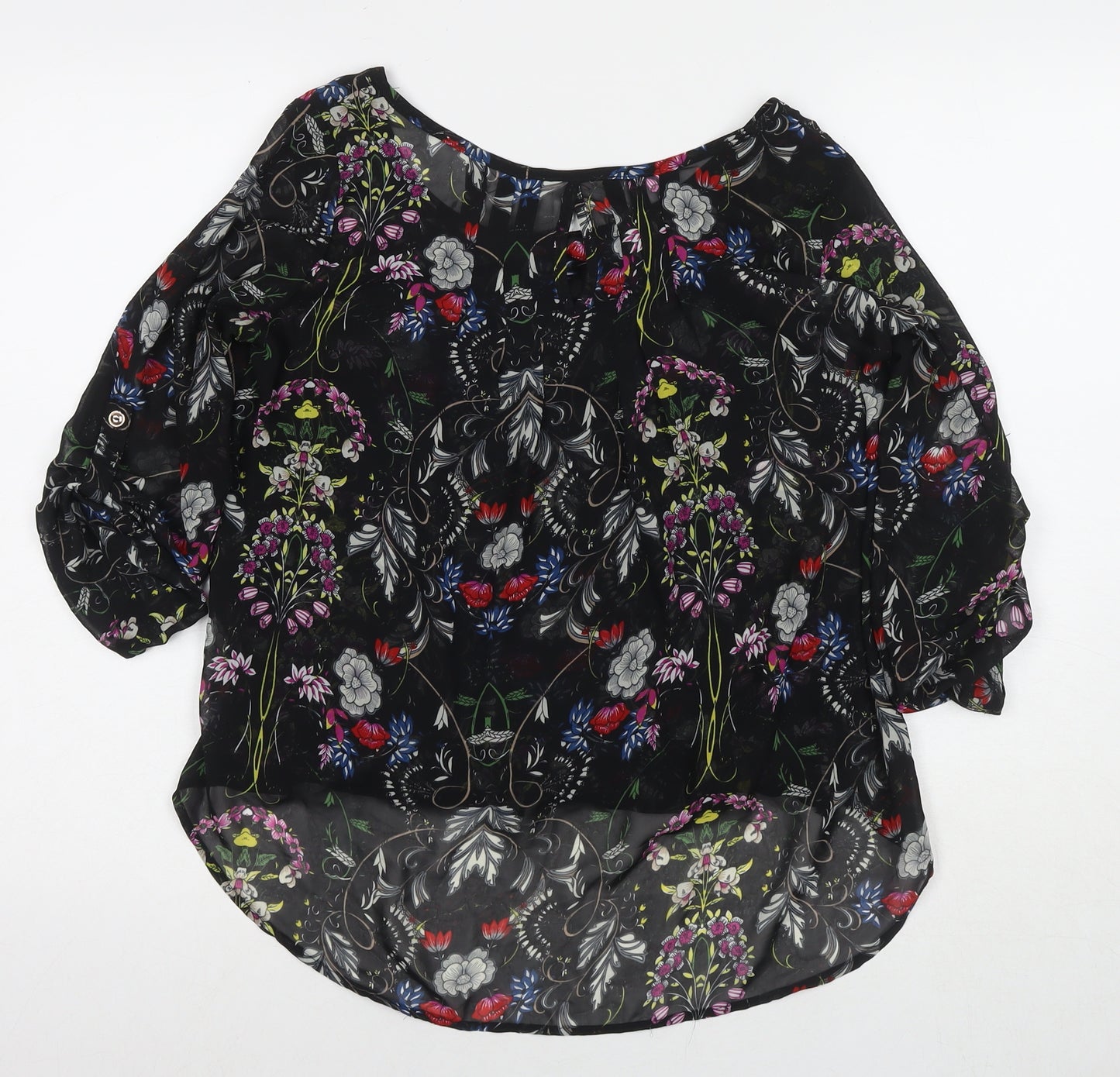 Miley&Molly Womens Black Floral Polyester Basic Blouse Size M Round Neck