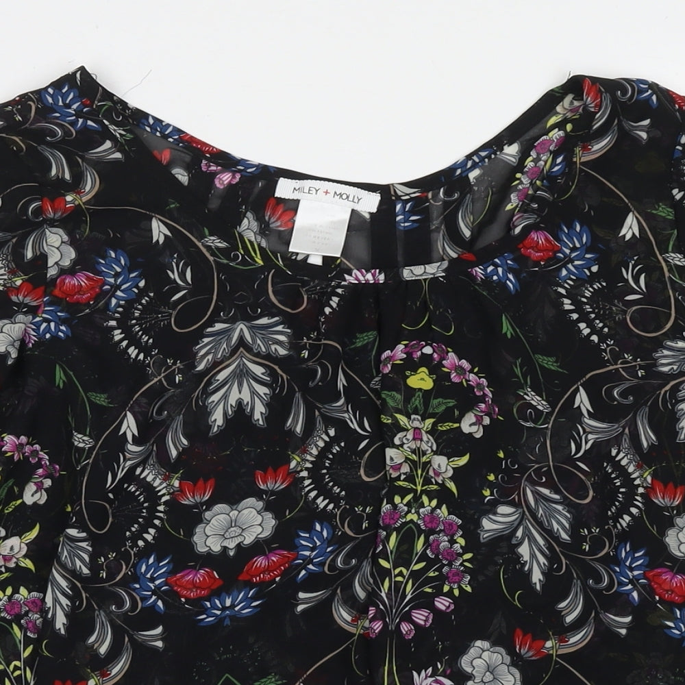 Miley&Molly Womens Black Floral Polyester Basic Blouse Size M Round Neck