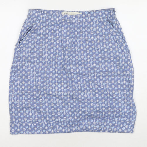 NEXT Womens Blue Floral Linen A-Line Skirt Size 10 Zip