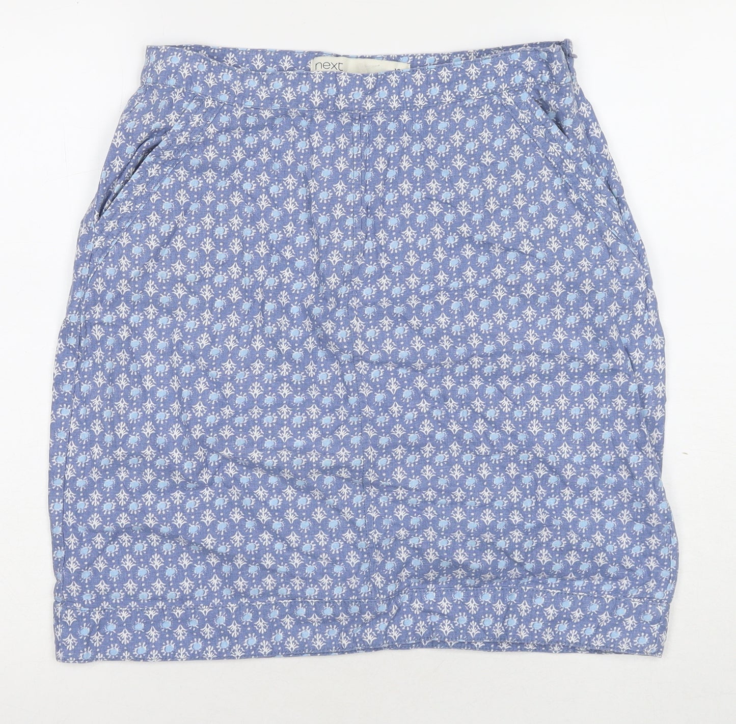 NEXT Womens Blue Floral Linen A-Line Skirt Size 10 Zip