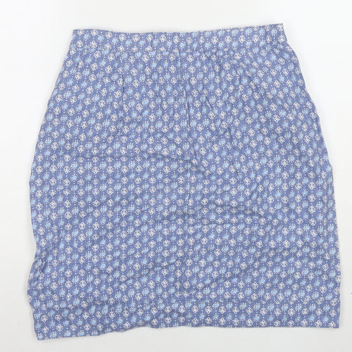NEXT Womens Blue Floral Linen A-Line Skirt Size 10 Zip