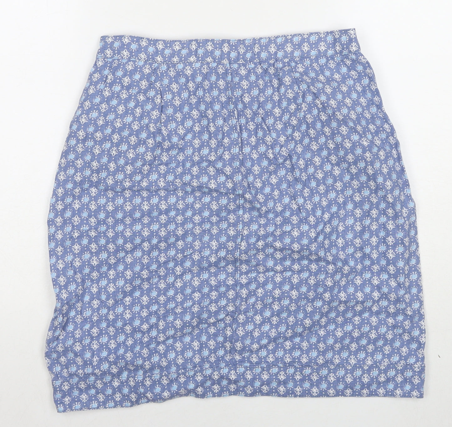 NEXT Womens Blue Floral Linen A-Line Skirt Size 10 Zip