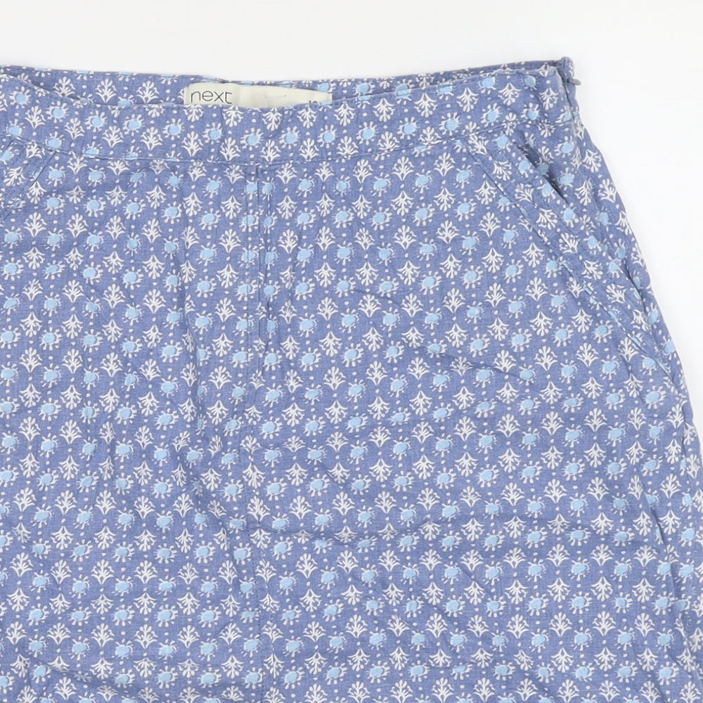 NEXT Womens Blue Floral Linen A-Line Skirt Size 10 Zip