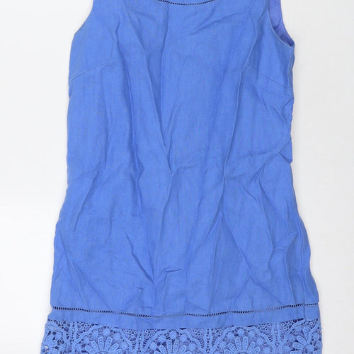NEXT Womens Blue Linen A-Line Size 8 Round Neck Zip