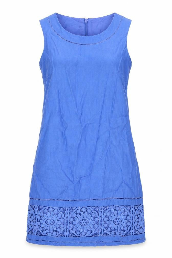 Front view of Next women’s blue linen a-line, size UK 8, round neck zip