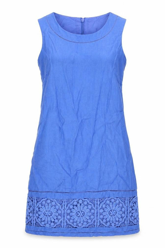 Front view of Next women’s blue linen a-line, size UK 8, round neck zip