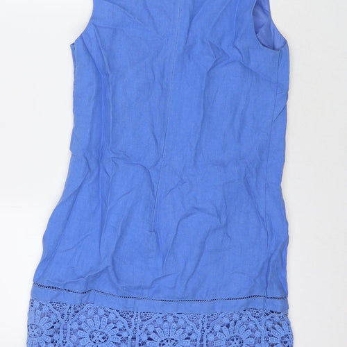 NEXT Womens Blue Linen A-Line Size 8 Round Neck Zip