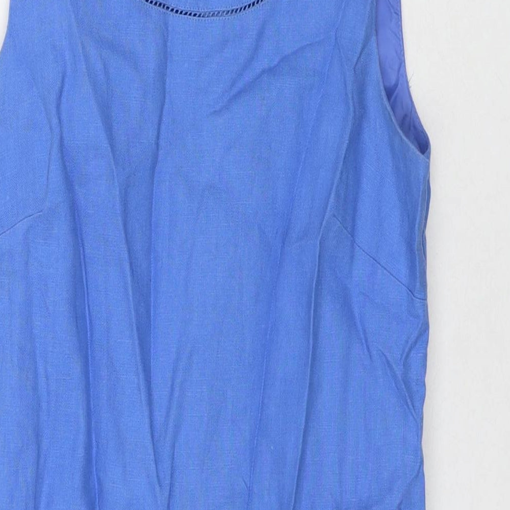 NEXT Womens Blue Linen A-Line Size 8 Round Neck Zip