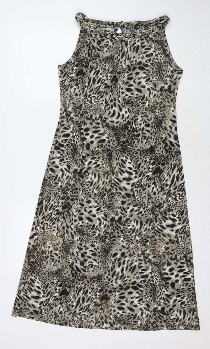 M&Co Womens Grey Animal Print Polyester Maxi Size 10 Round Neck Pullover - Leopard Print