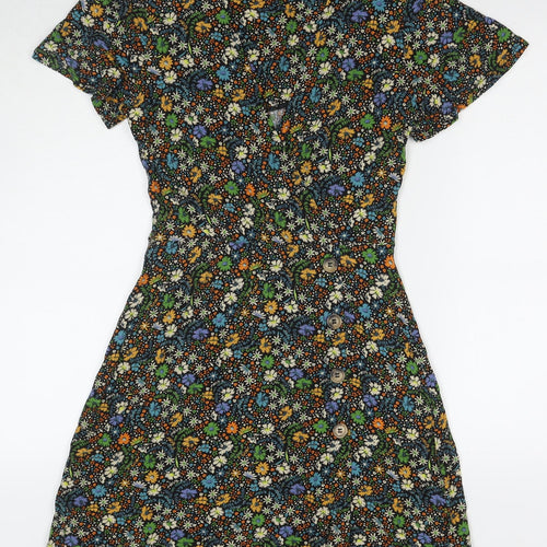 NEXT Womens Multicoloured Floral Viscose Fit & Flare Size 8 V-Neck Pullover