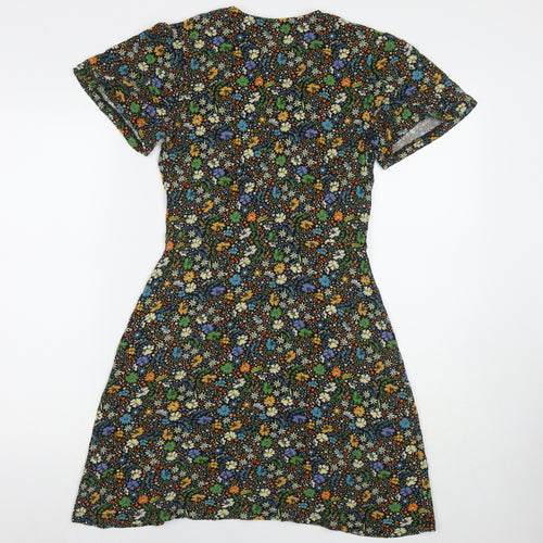NEXT Womens Multicoloured Floral Viscose Fit & Flare Size 8 V-Neck Pullover