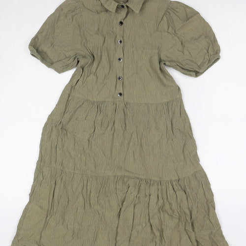 Sinsay Womens Green Viscose Shirt Dress Size S Collared Pullover