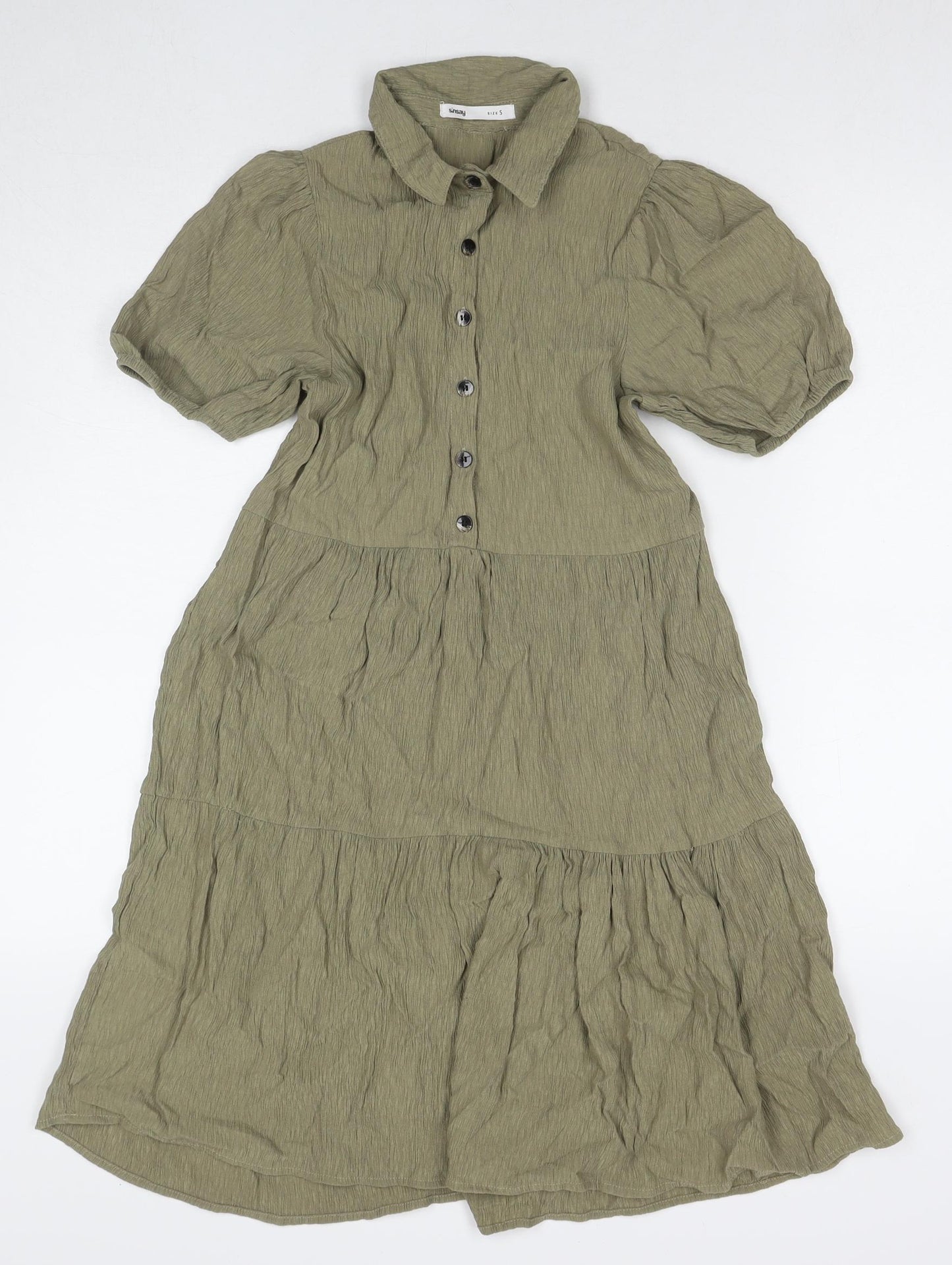 Sinsay Womens Green Viscose Shirt Dress Size S Collared Pullover