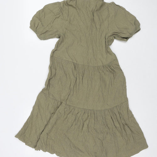 Sinsay Womens Green Viscose Shirt Dress Size S Collared Pullover