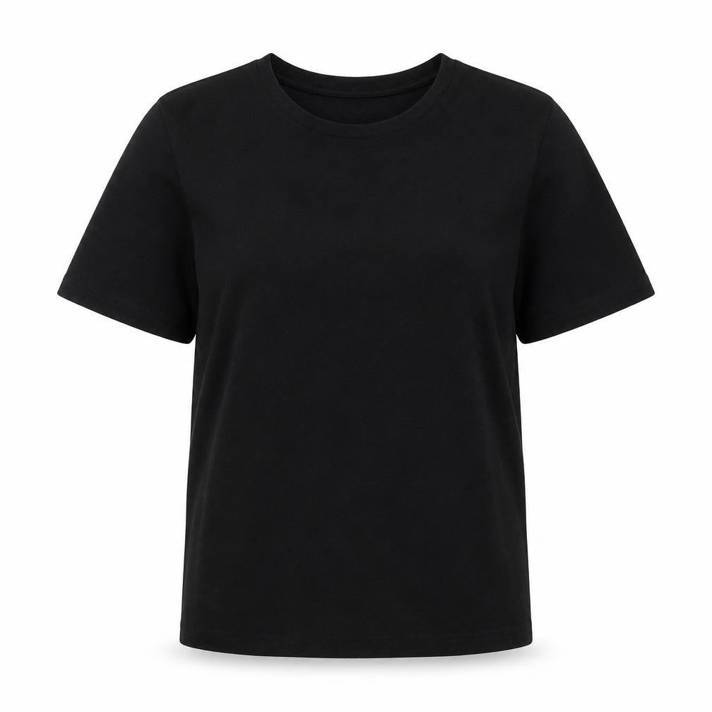 Front view of LC Waikiki women’s black polyester basic t-shirt, size L, round neck