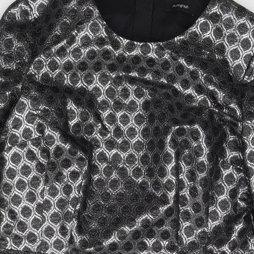 Autograph Womens Silver Polyester A-Line Size 12 Round Neck Pullover