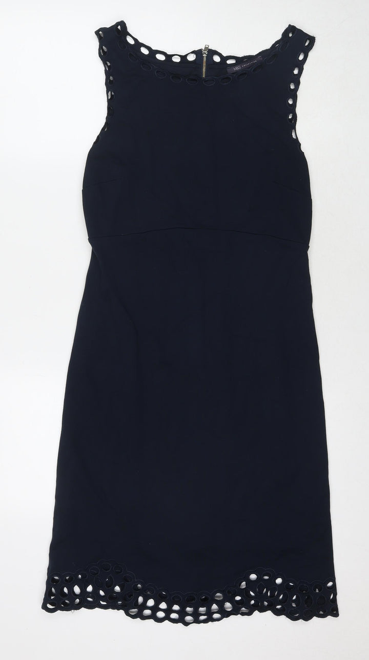 Marks and Spencer Womens Blue Viscose A-Line Size 10 Round Neck Pullover