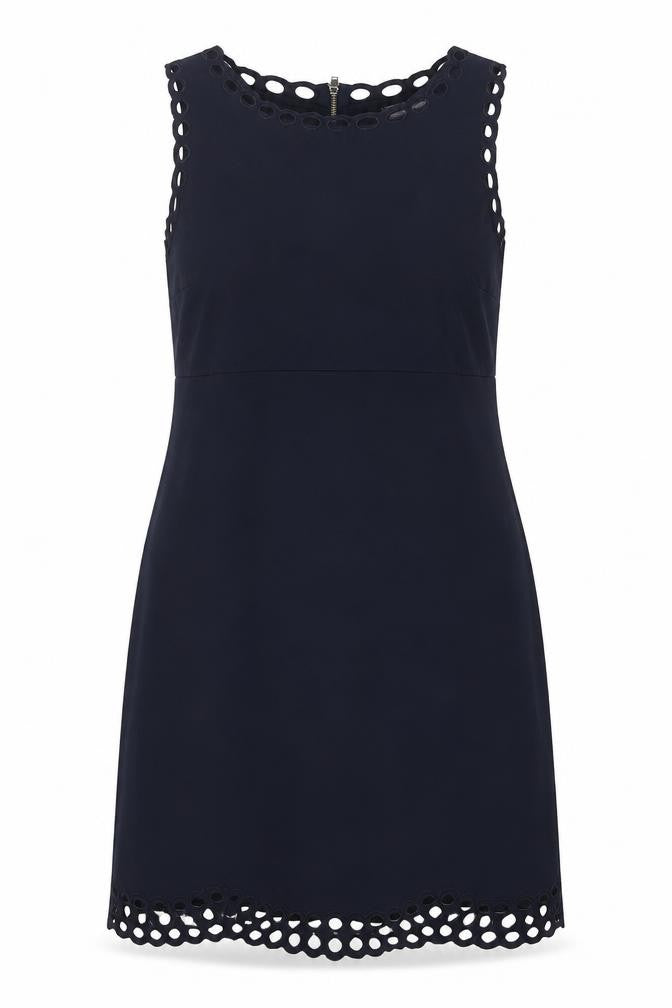 Front view of Marks & Spencer women’s blue viscose a-line, size UK 10, round neck pullover