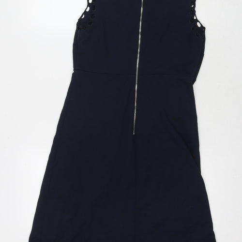 Marks and Spencer Womens Blue Viscose A-Line Size 10 Round Neck Pullover